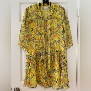 SALONI Yellow Floral Ruffle Dress